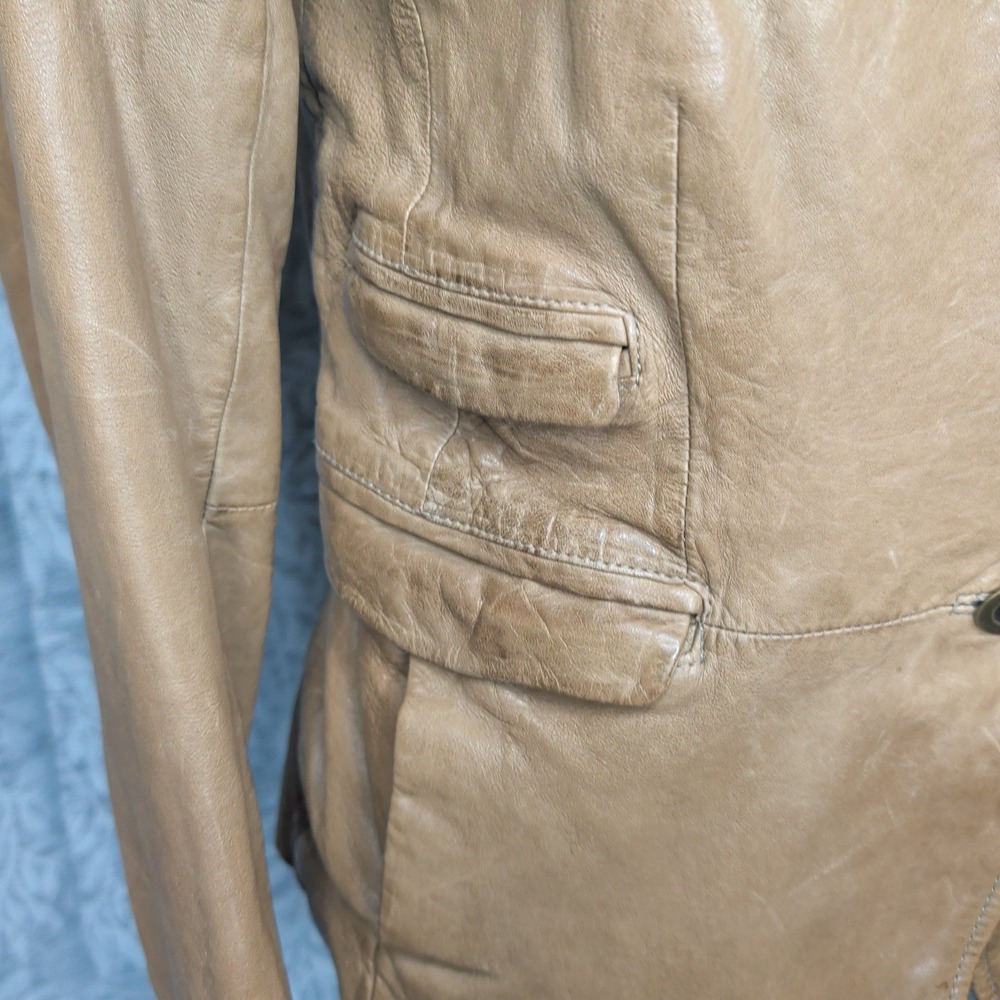 Gap Edition Womens Tan Genuine Leather Stand Collar Button Front Jacket Size M - Picture 8 of 16